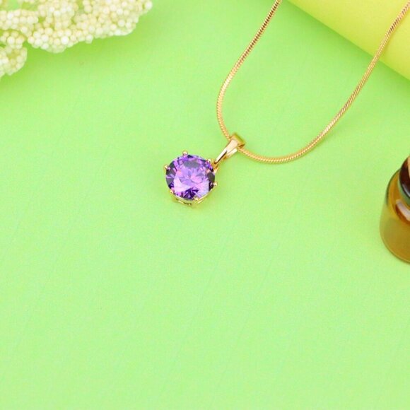 "Radiant Purple Round Pendant with Gold Plating for Elegant Style, XPPT1672 - Picture 11 of 13